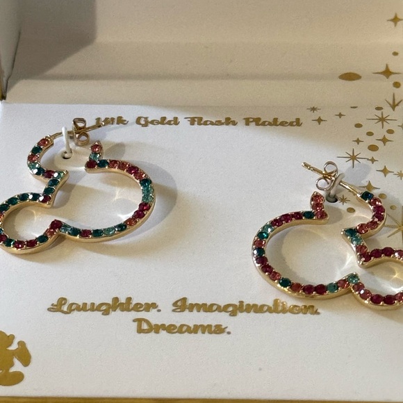 NWT DISNEY Crystal Mickey Mouse Hoop Earrings - Picture 5 of 7